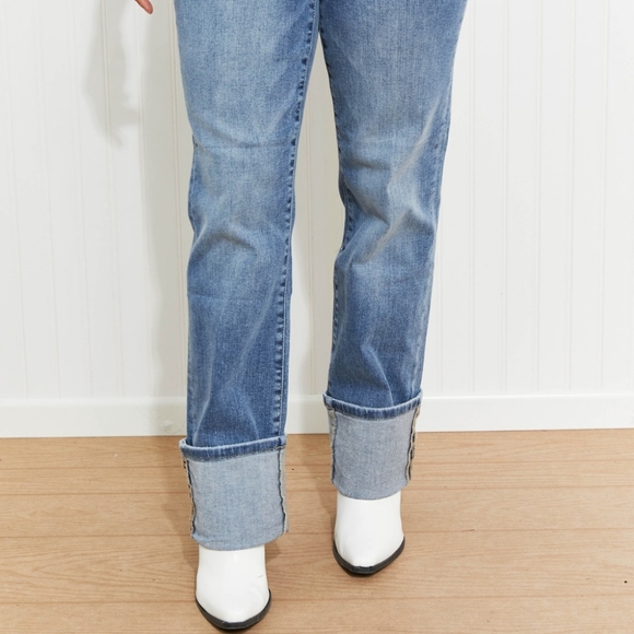 SOLD OUT! Judy Blue Lennon Full Size Wide Cuff Straight Leg Jeans - Picture 2 of 12